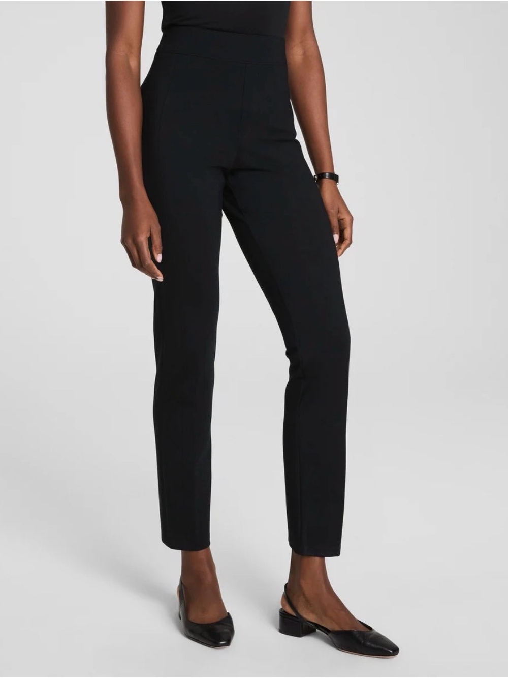 SPANX Black Ponte Slim Straight Leg Pants High Rise Office Work Career XS Preppy
